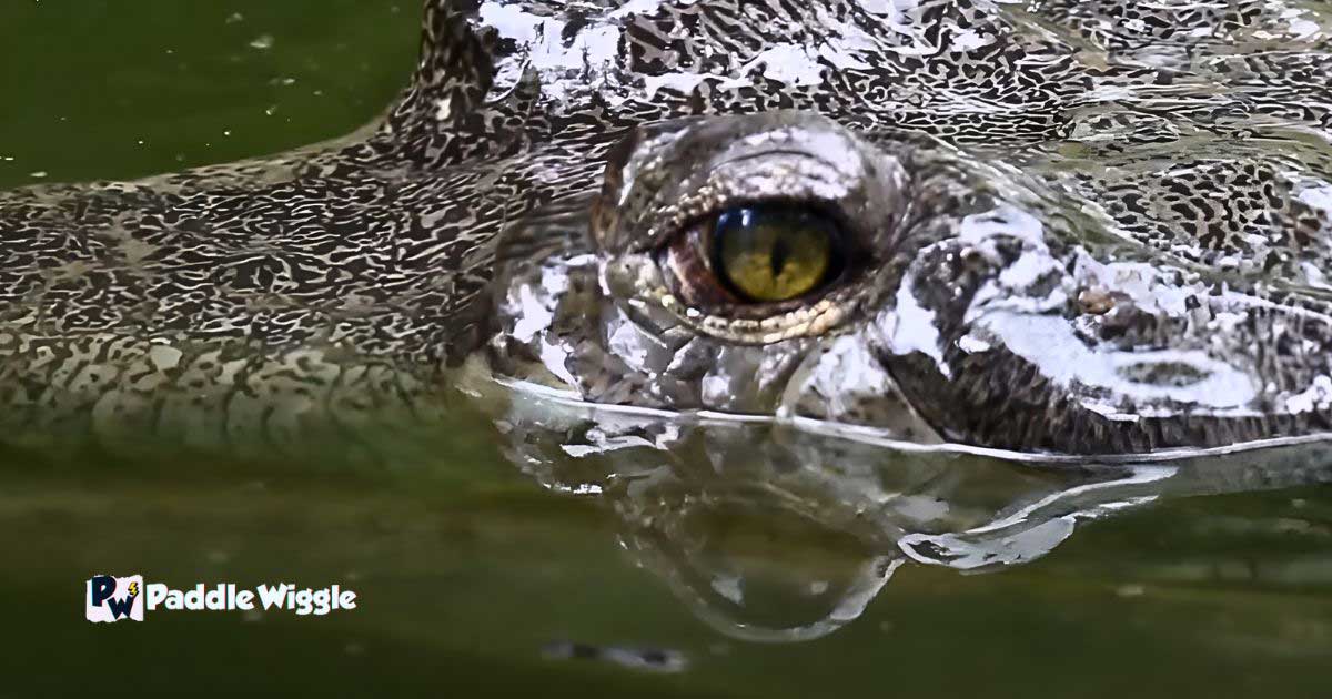 Glowing eyes of an alligator.