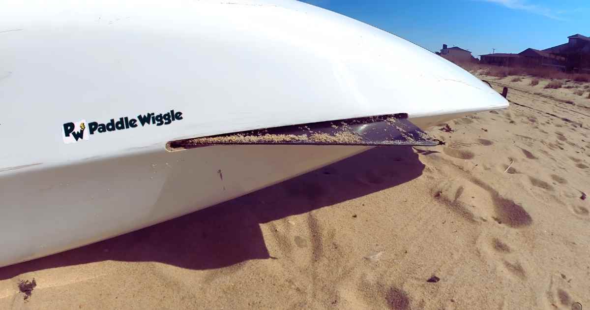A kayak with skeg for drift control in winds.