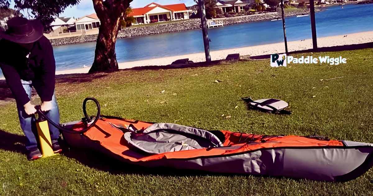 Inflating an inflatable kayak.