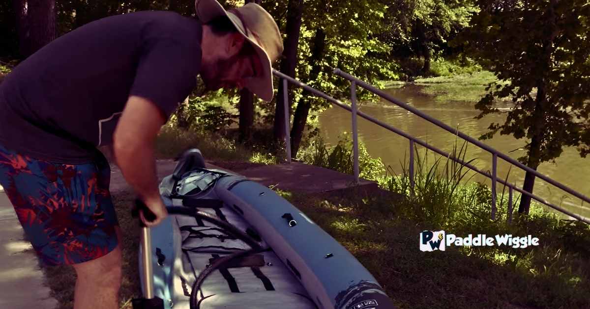 Inflating an inflatable kayak.